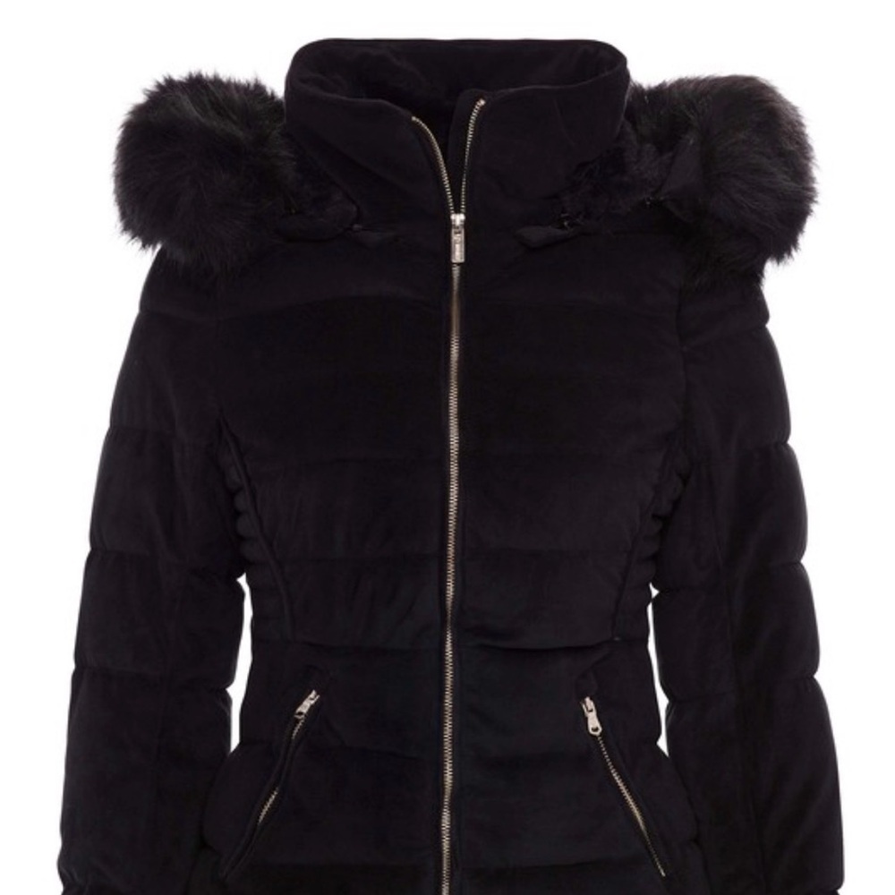 Velvet Puffer  Faux fur lining, With Detachable Hood And Fur